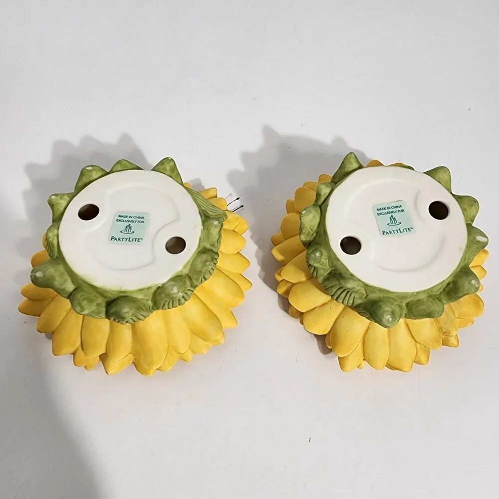 Sunflower Shaped Ceramic Candle Holders With Ladybug Butterfly Accents Partylite - Picture 6 of 11